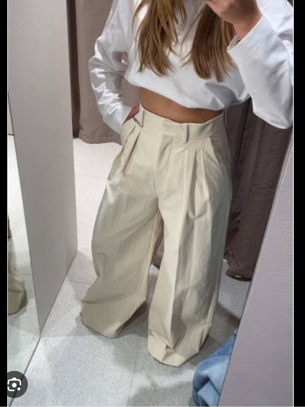 NWT Zara Wide-Leg Pleated High-Waist Trousers in Cream size S 2387/336/708